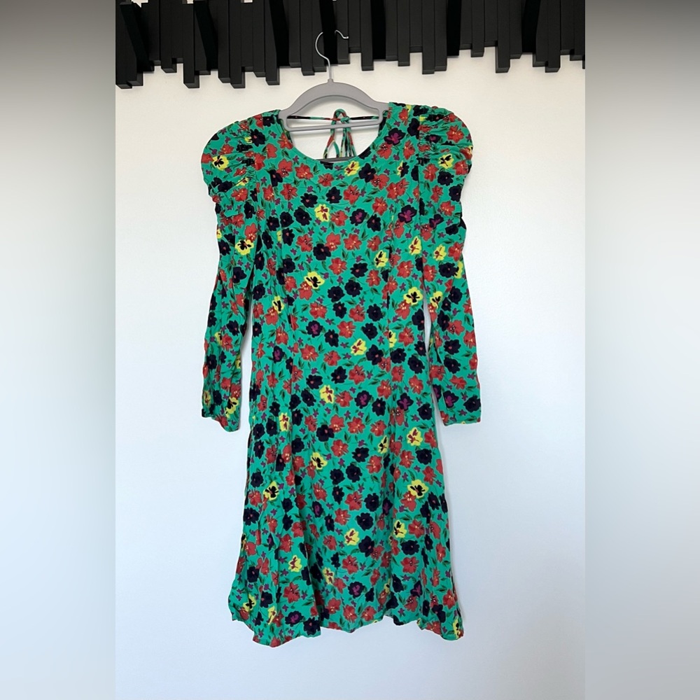 Zara Green Floral Long Sleeve Dress Size XS
